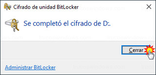 Cifrado de unidad BitLocker - Se completó el cifrado de D: