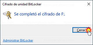 Cifrado de unidad BitLocker - Se completó el cifrado de F: