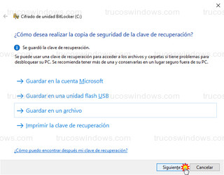 Cifrado de unidad BitLocker - Se guardó la clave de recuperación