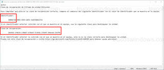 Clave de recuperación de BitLocker - Identificador y Clave de recuperación