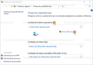 Cifrado de unidad BitLocker - Unidad de sistema operativo - Activar BitLocker