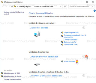 Cifrado de unidad BitLocker - Unidades de datos fijas - Activar BitLocker