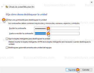 Cifrado de unidad BitLocker - Usar una contraseña para desbloquear la unidad