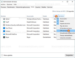 Administrador de tareas - Activar CPU al inicio