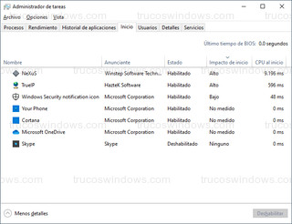 Administrador de tareas - Tiempos de carga de las aplicaciones