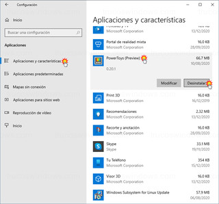 Configuración - Aplicaciones y características