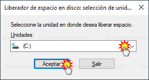 Liberador de espacio en disco - Selección de unidad