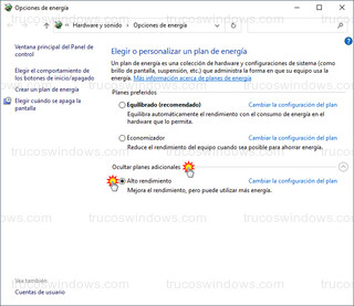 Opciones de energía - Alto rendimiento