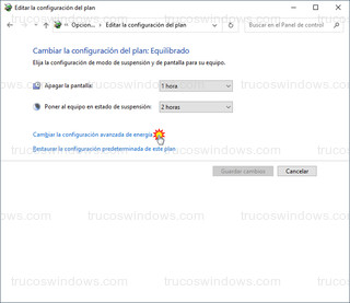 Editar la configuración del plan - Cambiar la configuración avanzada de energía