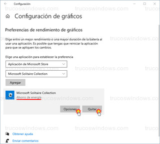 Configuración de gráficos - Opciones - Quitar