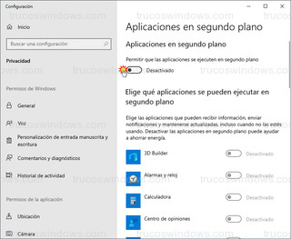 Aplicaciones en segundo plano - Desactivar todas las aplicaciones de segundo plano