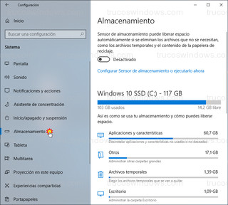 Configuración de Windows - Almacenamiento