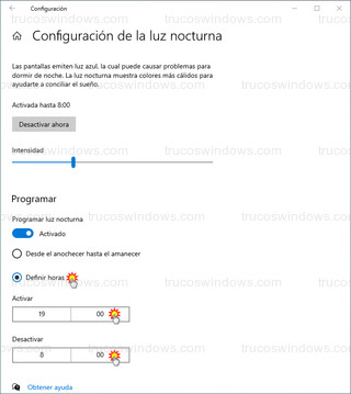 Programar luz nocturna - Definir horas