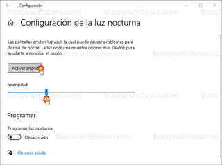 Configuración de la luz nocturna - Intensidad - Activar ahora