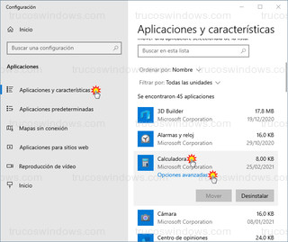 Aplicaciones y características - Opciones avanzadas
