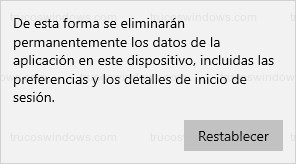 Eliminación de datos - Restablecer