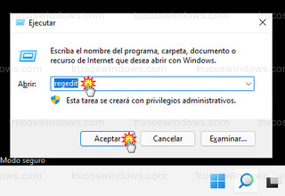 Windows 11 modo seguro - Ejecutar regedit