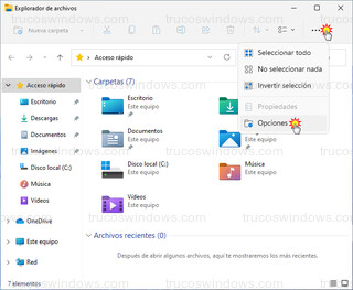 Explorador de archivos - Opciones