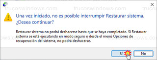 Restaurar sistema - No es posible interrumpir Restaurar sistema