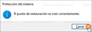 Protección del sistema - El punto de restauración se creó correctamente