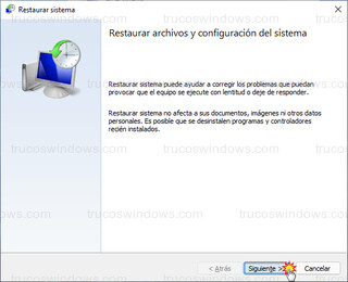Restaurar sistema - Restaurar archivos y configuración del sistema