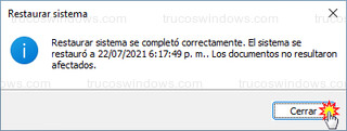 Restaurar sistema - Restaurar sistema se completó correctamente