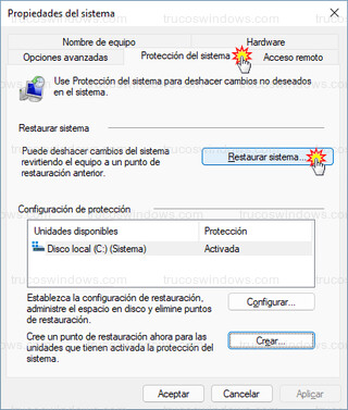 Protección del sistema - Restaurar sistema...