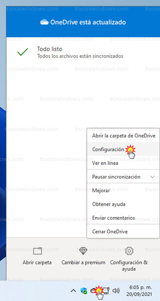 OneDrive - Acceder a configuración de OneDrive