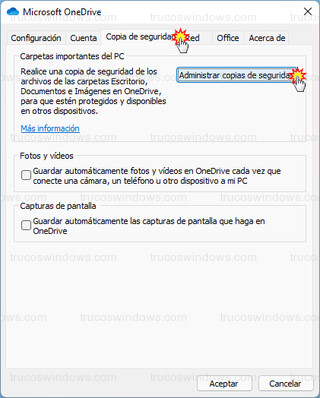 Microsoft OneDrive - Administrar copias de seguridad