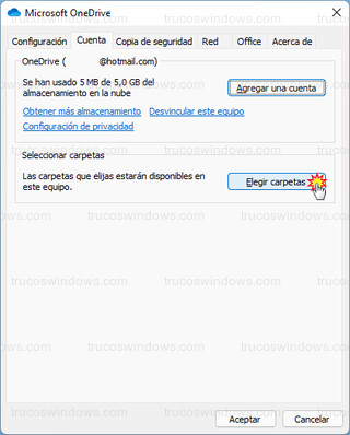 Microsoft OneDrive - Elegir carpetas que se mostraran