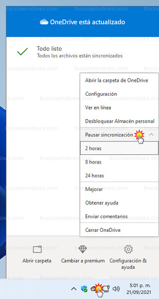 OneDrive - Pausar sincronización