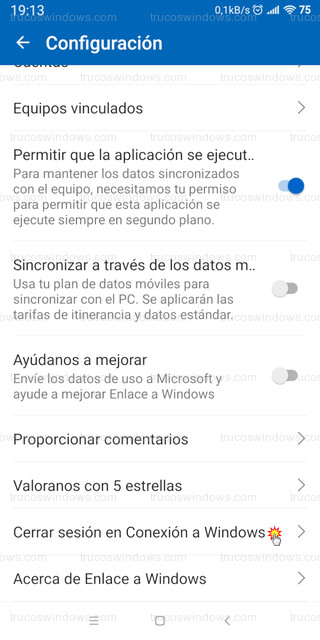 Enlace a Windows - Cerrar sesión en Conexión a Windows