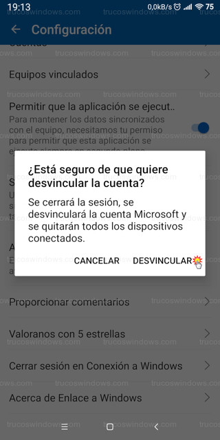 Enlace a Windows - Desvincular