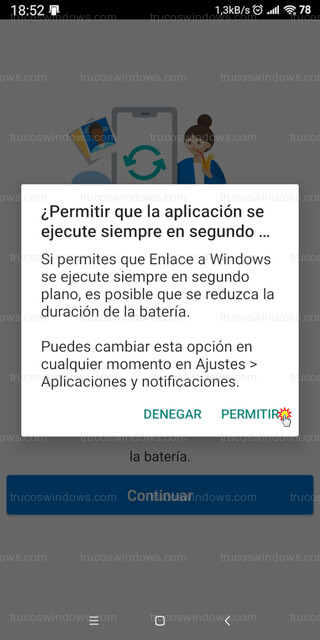 Enlace a Windows - ¿Permitir que la aplicación se ejecute en segundo plano?