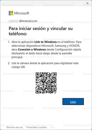 Enlace móvil - Vincular teléfono con código QR