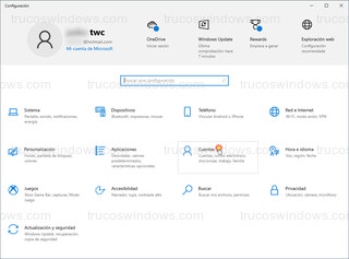 Windows 10 - Configuración > Cuentas