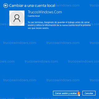 Cambiar a una cuenta local - Cerrar sesión y acabar