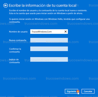 Información de tu cuenta local - Cuenta local nueva o existente