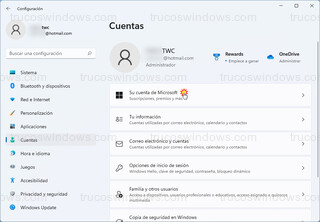 Configuración de Windows 11 - Cuentas > Su cuenta de Microsoft