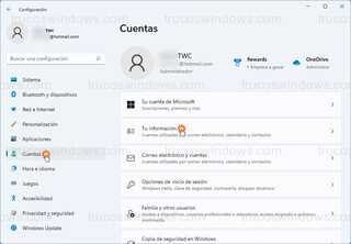 Configuración de Windows 11 - Cuentas > Tu información