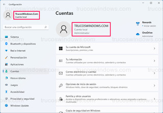 Windows 11 - Información de la cuenta > Cuenta local