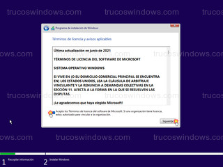 Programa de configuración de Windows 11 - Términos de licencia y avisos aplicables