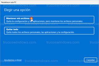 Restablecer este PC - Mantener mis archivos