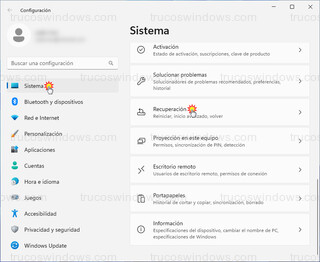 Windows 11 Configuración - Sistema > Recuperación