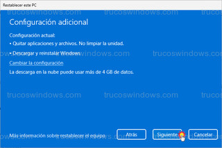 Restablecer este PC - Configuración adicional