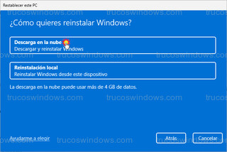 Restablecer este PC - Descarga en la nube