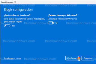 Restablecer este PC - Elegir configuración