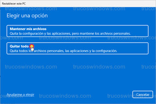 Restablecer este PC - Quitar todo