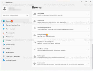 Windows 11 Configuración - Sistema > Recuperación