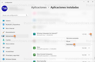 Windows 11 - Desinstalar Windows Subsystem for Android